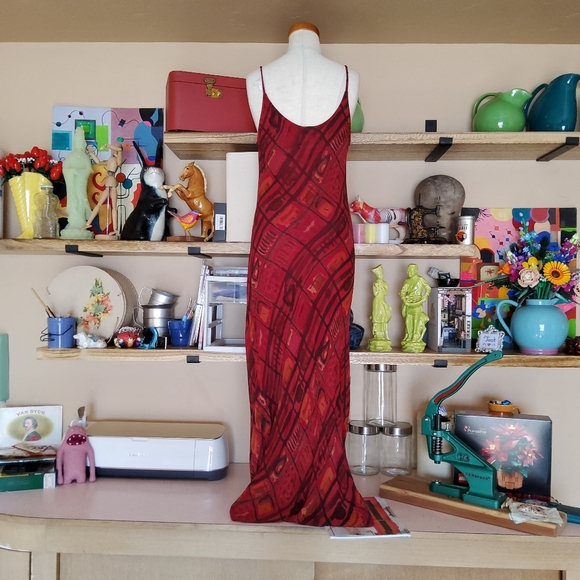 VNTG 90s/00s Sacred Threads Bias Cut Slinky Rayon Maxi Dress Sexy Summer Sz M/L - Picture 4 of 8